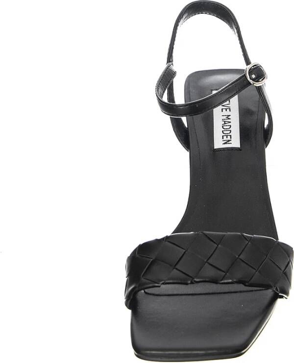 Steve Madden Zwarte leren sandalen met verstelbare band en middelhoge hakken Black Dames