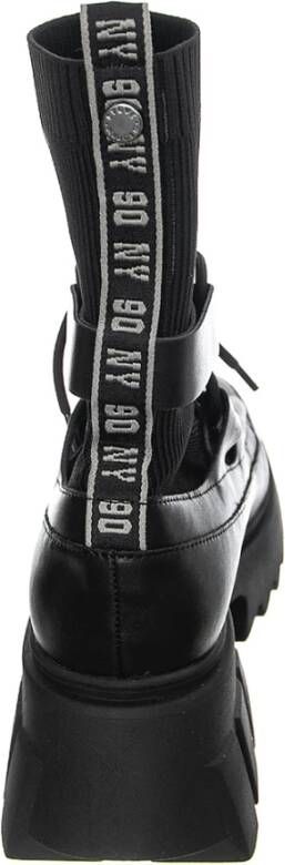 Steve Madden Zwarte Leren Veterlaarzen met Halfhoge Schacht