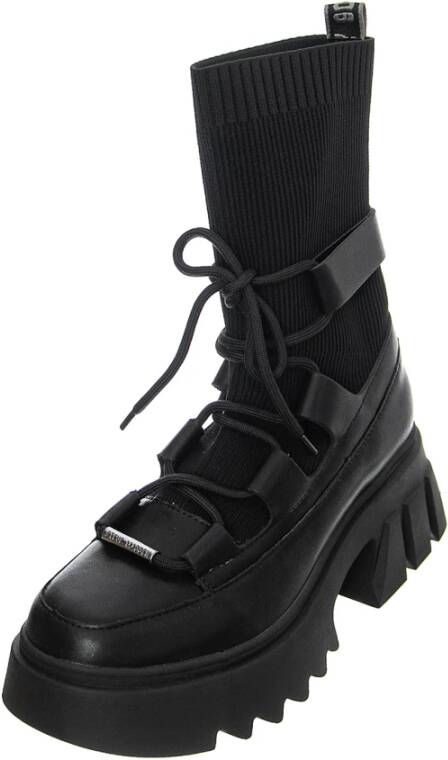 Steve Madden Zwarte leren veterschoenen met middelhoge profiel Black Dames