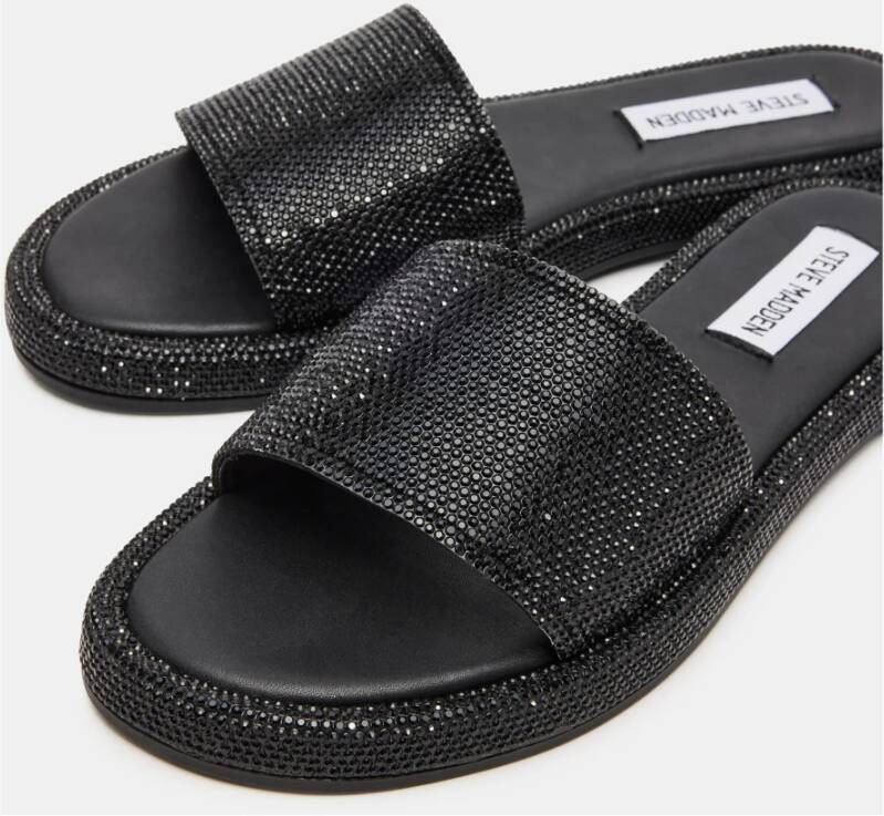 Steve Madden Zwarte platte sandalen met strass
