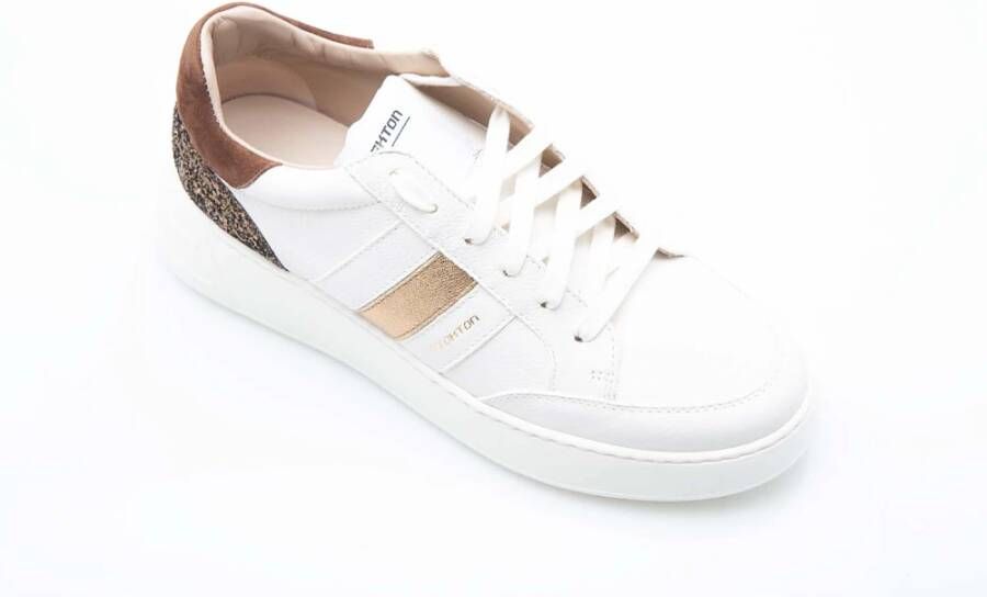 Stokton Beige Leren Sneakers met Strepen White Dames