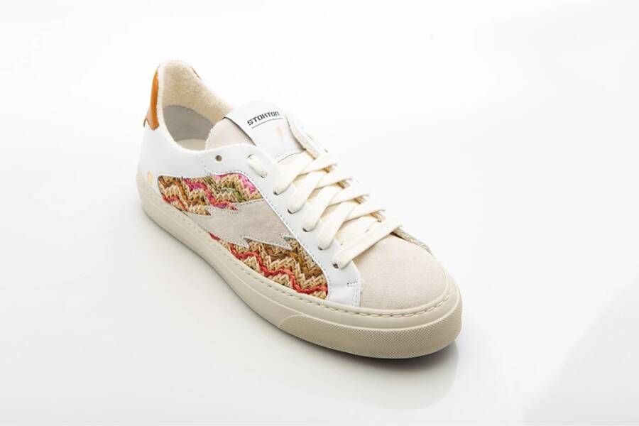 Stokton Beige Wit Leren Sneaker met Jute Detail Multicolor Dames