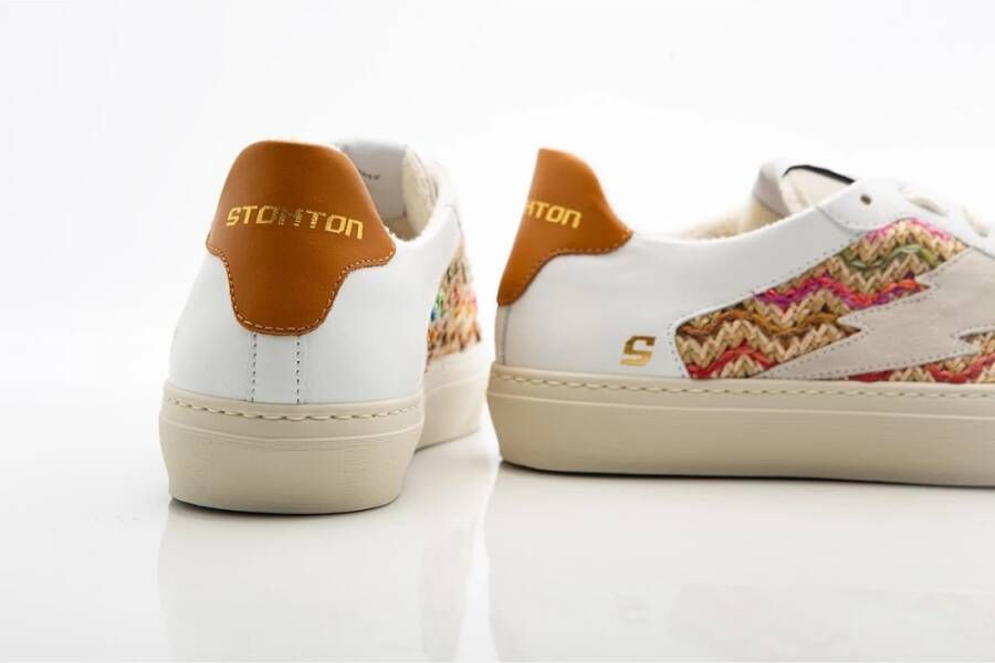 Stokton Beige Wit Leren Sneaker met Jute Detail Multicolor Dames