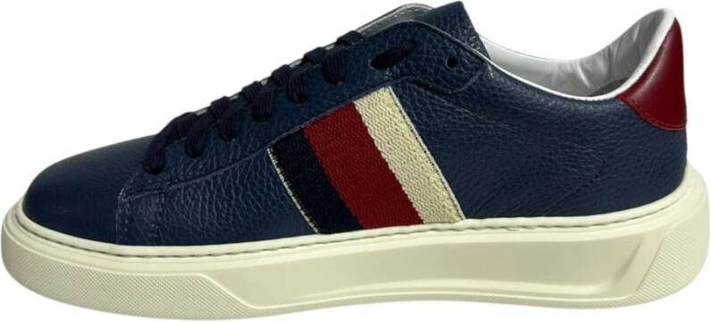 Stokton Blauwe Leren Sneakers met Elastische Zijkant Blue Heren