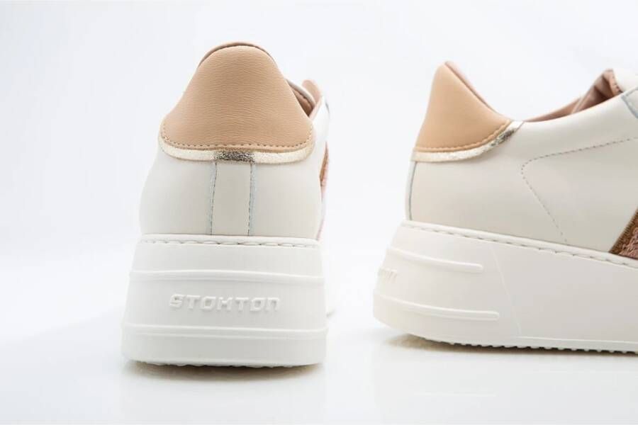 Stokton Glitter Detail Off White Lederen Sneaker Multicolor Dames