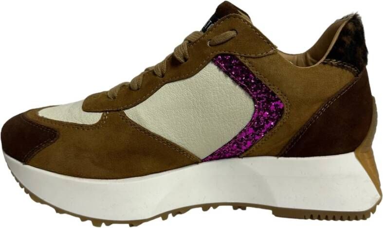 Stokton Luipaardprint Leren Sneakers Brown Dames