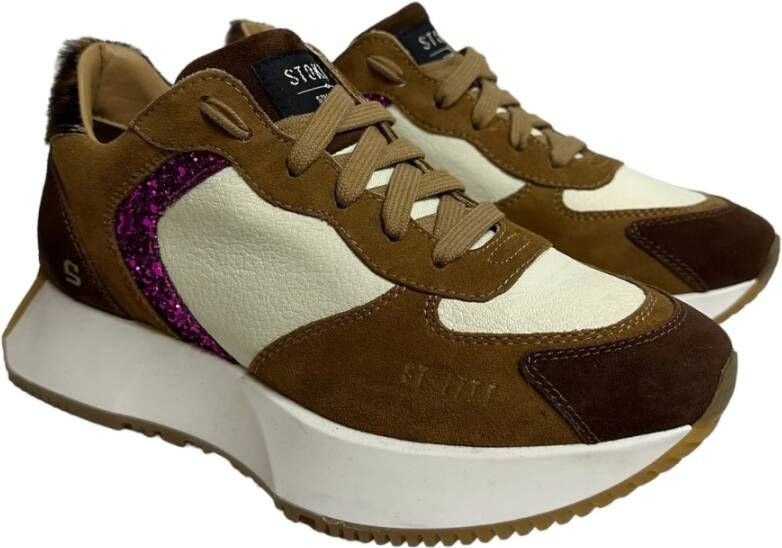 Stokton Luipaardprint Leren Sneakers Brown Dames