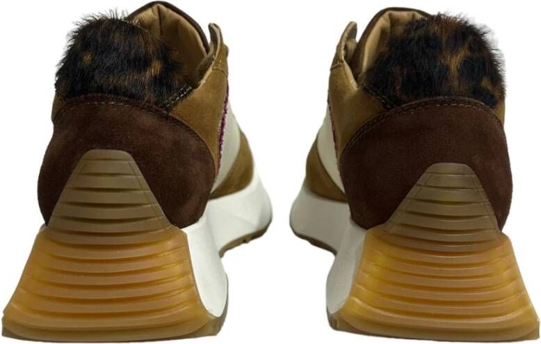 Stokton Luipaardprint Leren Sneakers Brown Dames