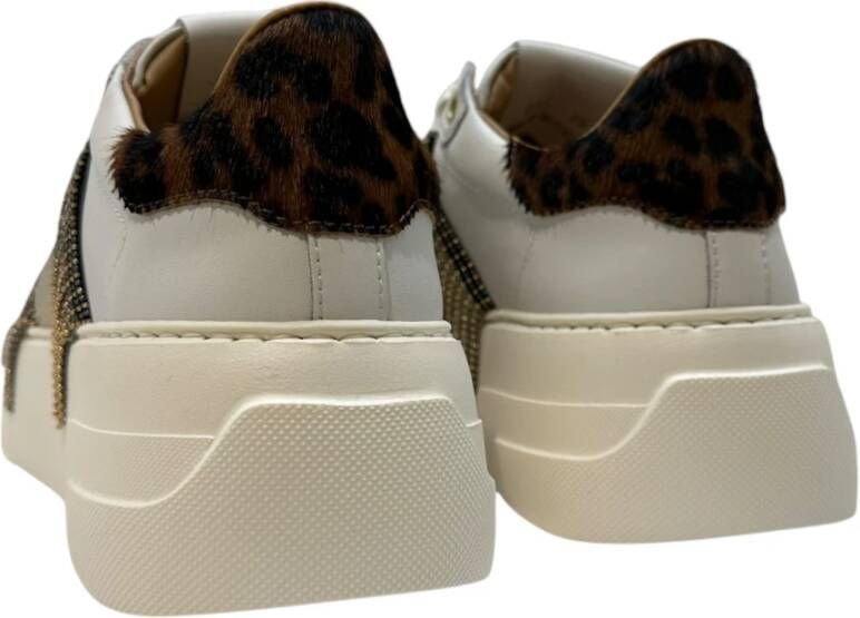Stokton Sneaker met Luipaardprint en Franje White Dames