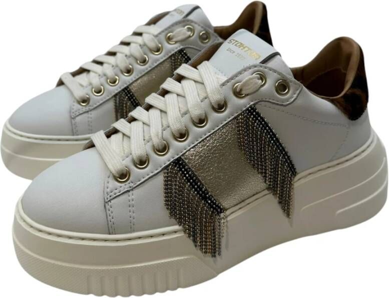 Stokton Sneaker met Luipaardprint en Franje White Dames