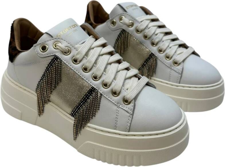 Stokton Sneaker met Luipaardprint en Franje White Dames