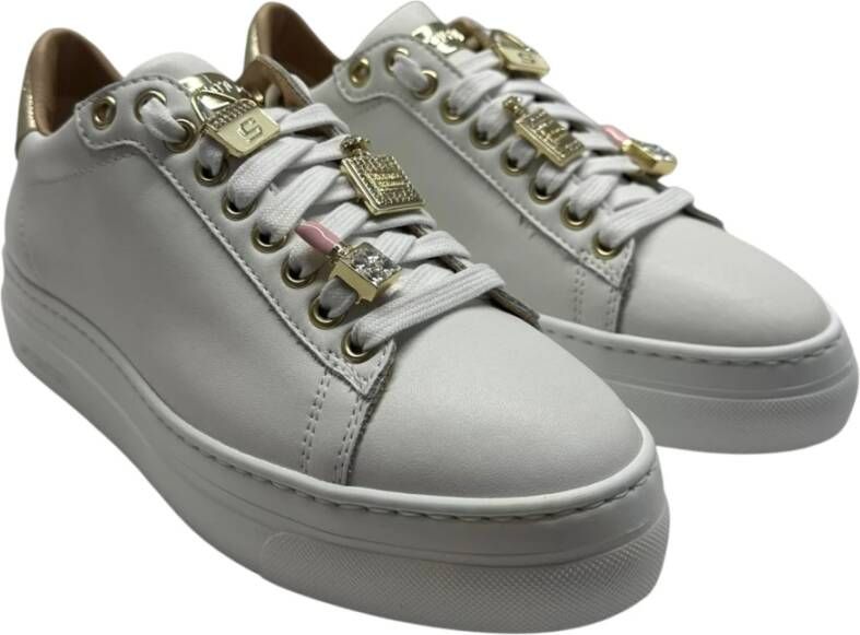 Stokton Witte leren sneaker met verwijderbare accessoires White Dames
