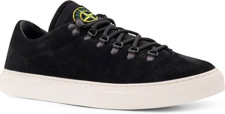 Stone Island Iconische Suède Lage-Top Vetersneakers Black Heren