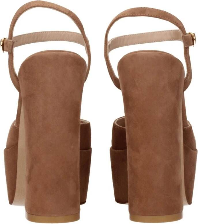 Stuart Weitzman Beige Leren Sandaal Hoge Hak