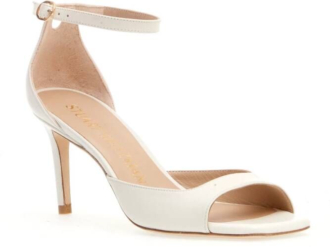 Stuart Weitzman Bianco Leren Sandalen Dunne Hak Beige Dames