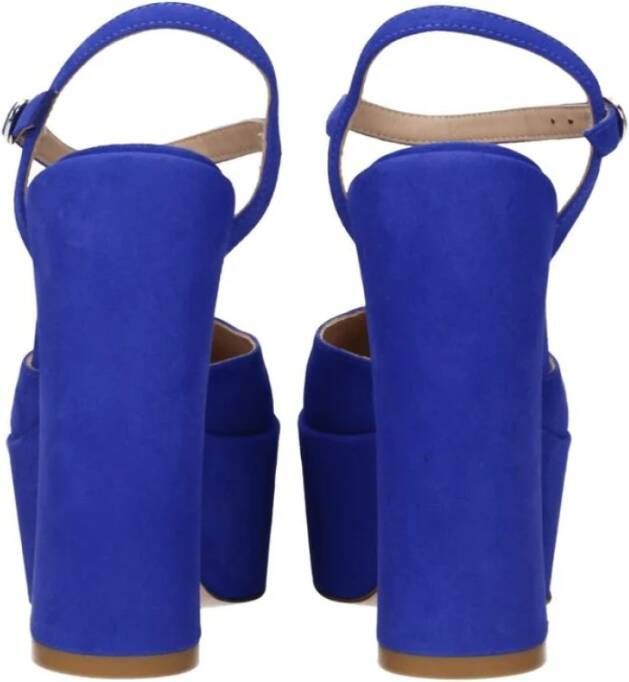Stuart Weitzman Blauwe Suède Hoge Hak Sandalen met Gesp
