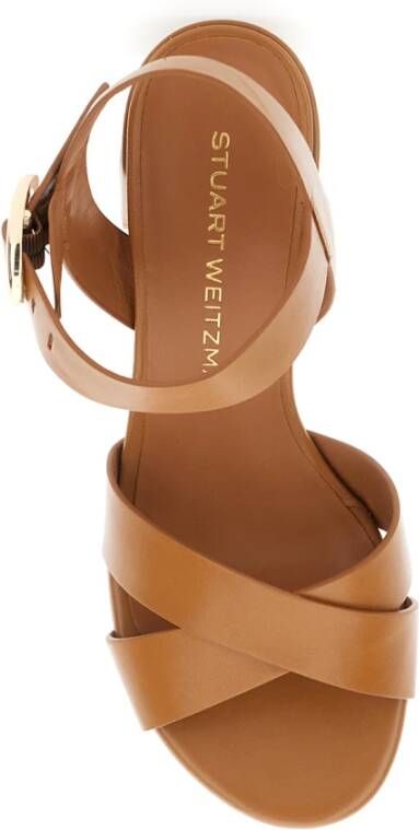 Stuart Weitzman Bruine blokhak sandalen met enkelband