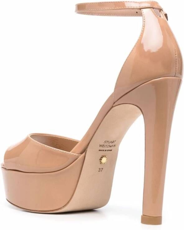 Stuart Weitzman Bruin Leren Plateau Sandalen Beige Dames - Foto 9