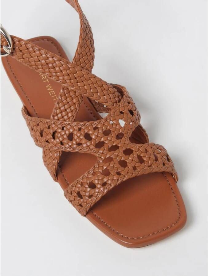 Stuart Weitzman Bruine leren platte sandalen
