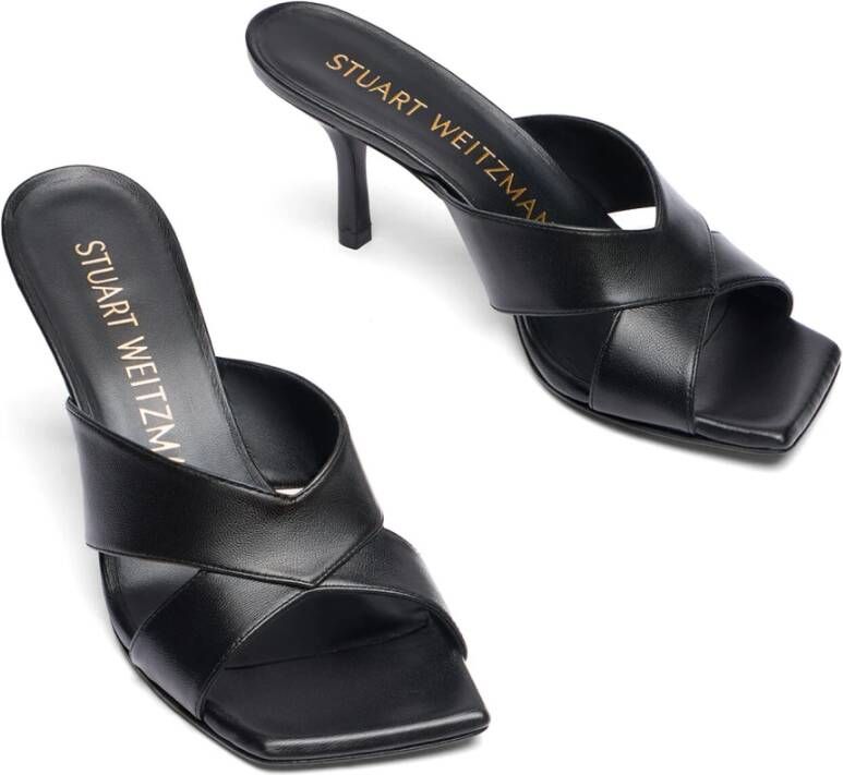 Stuart Weitzman Carmen 75 Slide Moderne vierkante neus slide Black Dames