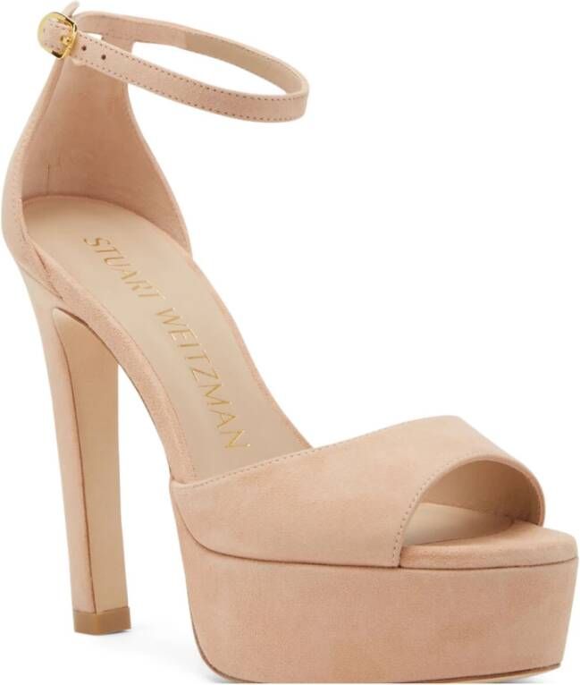 Stuart Weitzman Discoplatform Sandal Luxueus Suède Gedurfde Blokhak Beige Dames - Foto 2