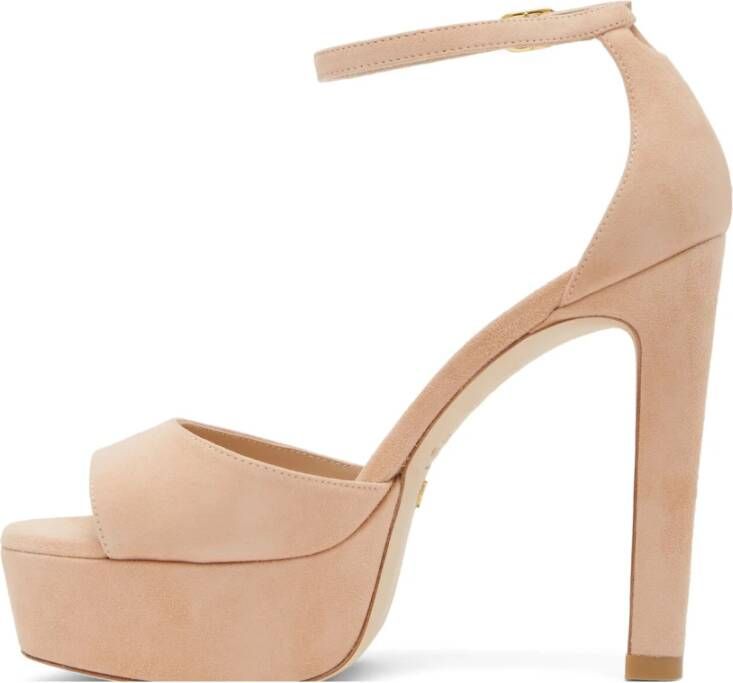 Stuart Weitzman Discoplatform Sandal Luxueus Suède Gedurfde Blokhak Beige Dames - Foto 3