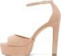 Stuart Weitzman Discoplatform Sandal Luxueus Suède Gedurfde Blokhak Beige Dames - Thumbnail 3
