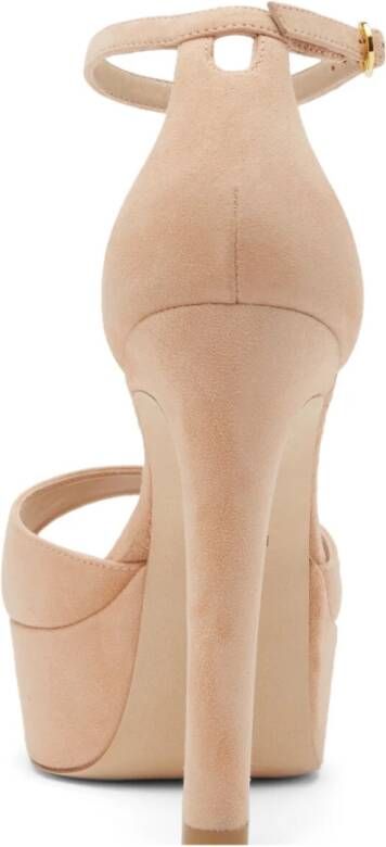 Stuart Weitzman Discoplatform Sandal Luxueus Suède Gedurfde Blokhak Beige Dames - Foto 4