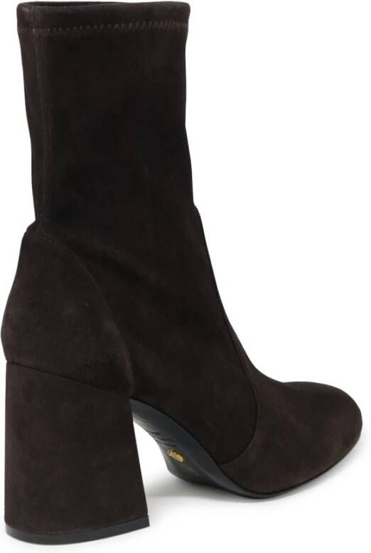 Stuart Weitzman Ebony Suede Flareblock 85 Stretch Bootie