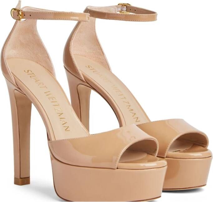 Stuart Weitzman Bruin Leren Plateau Sandalen Beige Dames - Foto 2