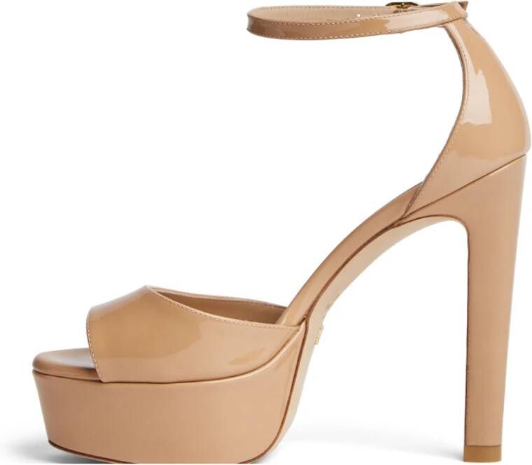 Stuart Weitzman Bruin Leren Plateau Sandalen Beige Dames - Foto 3