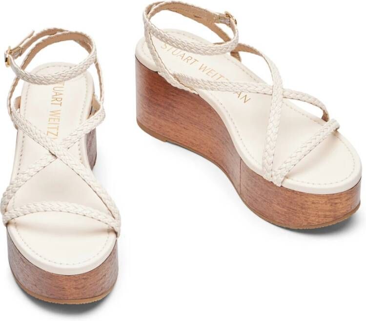 Stuart Weitzman Geweven Sleehak Sandaal Beige Dames