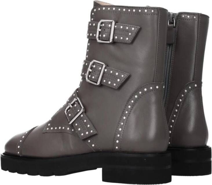 Stuart Weitzman Grijze Beaded Leren Enkellaarzen met Gesp