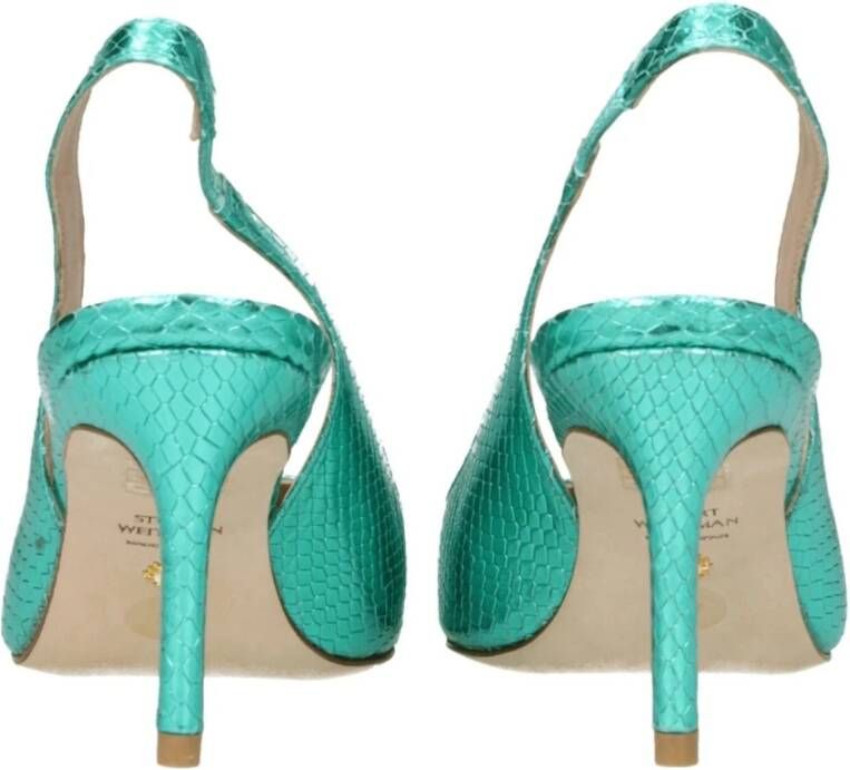Stuart Weitzman Groene leren sandaal Stijlvolle Slangenprint