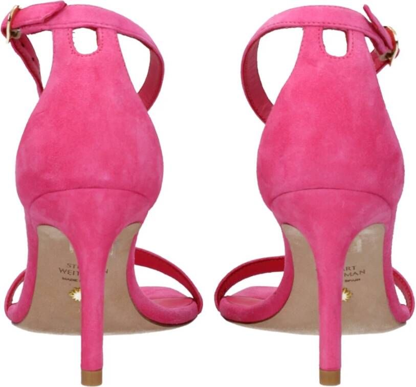 Stuart Weitzman Roze Leren Hoge Hak Sandaal