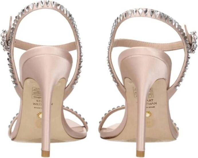 Stuart Weitzman Roze Satijnen Strass Hoge Hak Sandaal