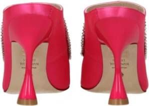 Stuart Weitzman Roze Satijnen Strass Hoge Hak Sandalen