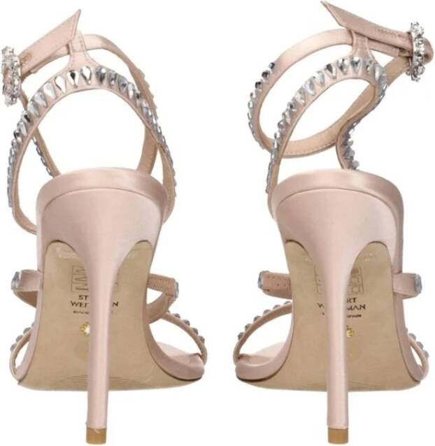 Stuart Weitzman Roze Satijnen Strass Hoge Hak Sandalen