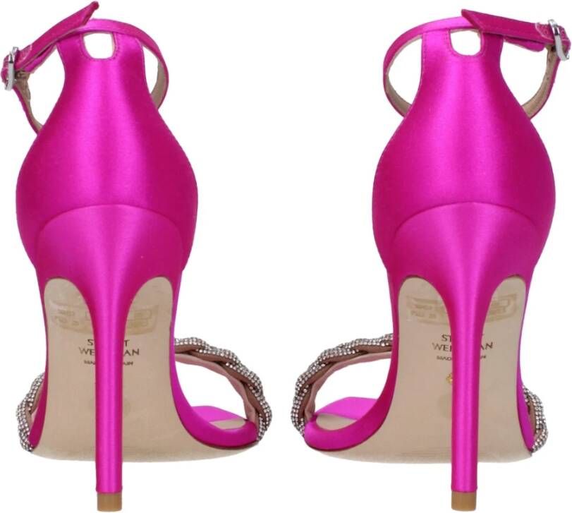 Stuart Weitzman Roze Satijnen Strass Sandaal
