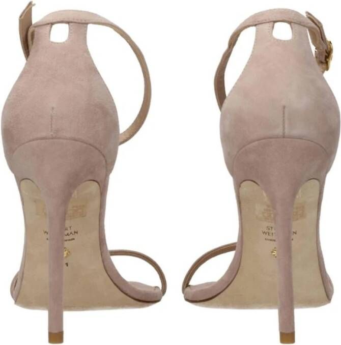 Stuart Weitzman Roze Suède Sandaal met Gesp Sluiting