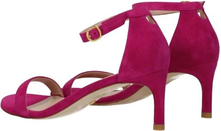 Stuart Weitzman Roze Suède Sandalen met Middelhoge Hak en Gesp
