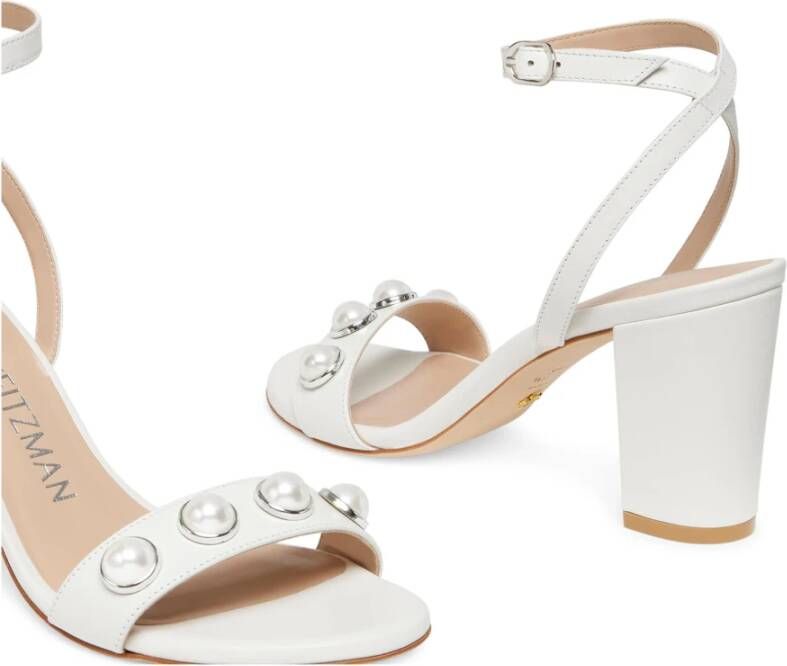 Stuart Weitzman Sandaal met Parelversiering en Blokhak White Dames