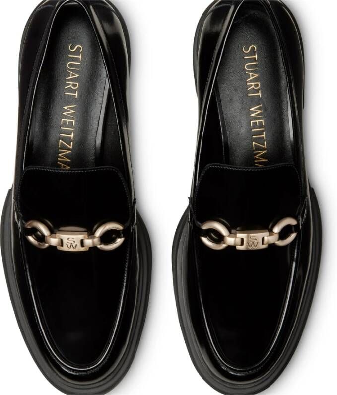 Stuart Weitzman Signature Loafer met Metallic Horsebit Detail Black Dames