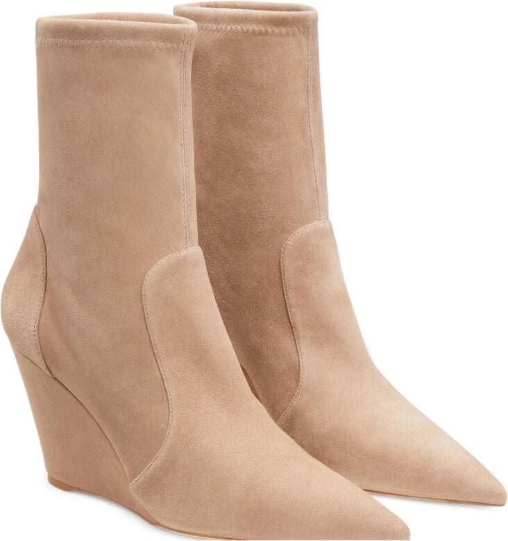 Stuart Weitzman Stuart Wedge 85 Sock Bootie Beige Dames