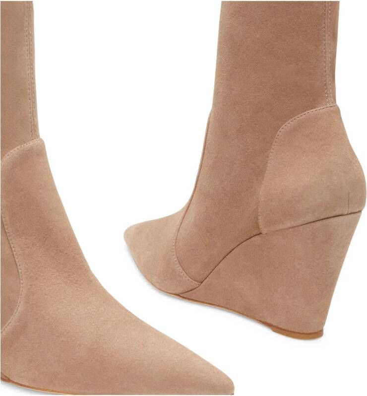 Stuart Weitzman Stuart Wedge 85 Sock Bootie Beige Dames