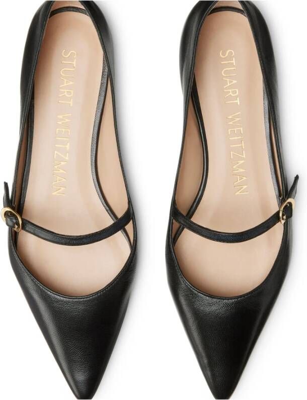 Stuart Weitzman Verstelbare Band Platte Schoen Black Dames