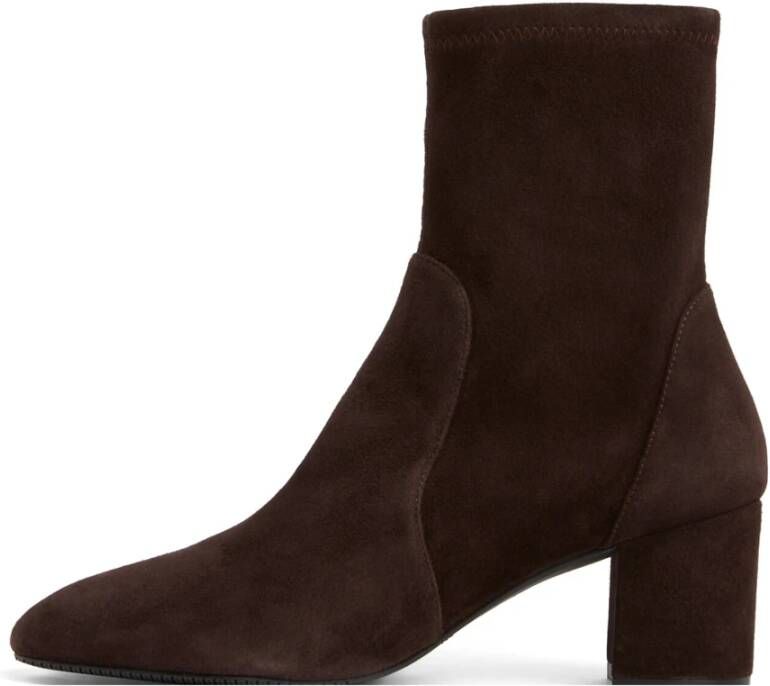 Stuart Weitzman Suede Stretch Bootie 60mm Hak Black Dames