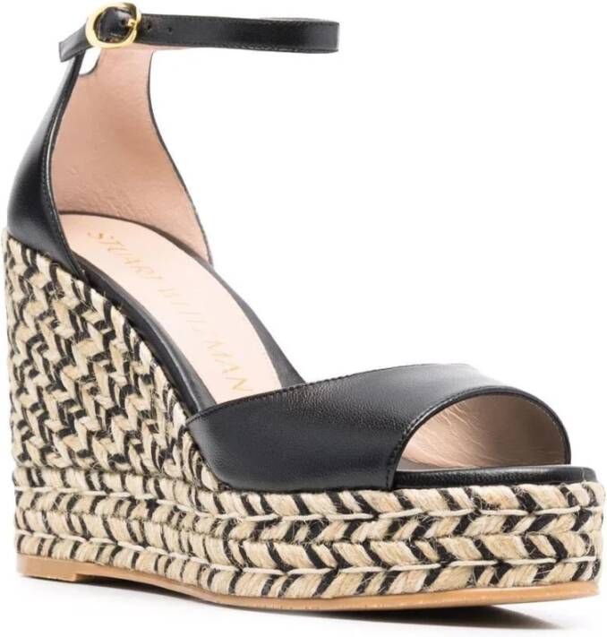 Stuart Weitzman Zwarte Leren Espadrille Sleehak Sandalen Black Dames