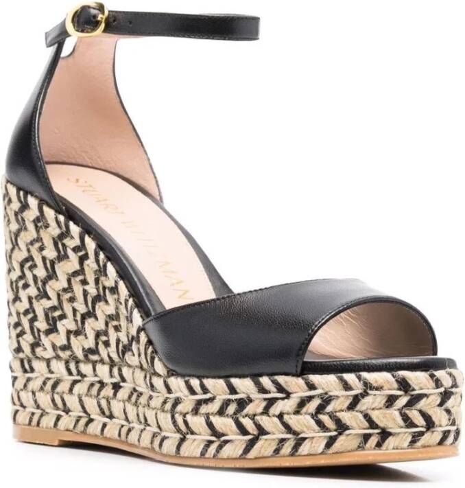 Stuart Weitzman Zwarte Espadrille Sleehak Sandalen Black Dames