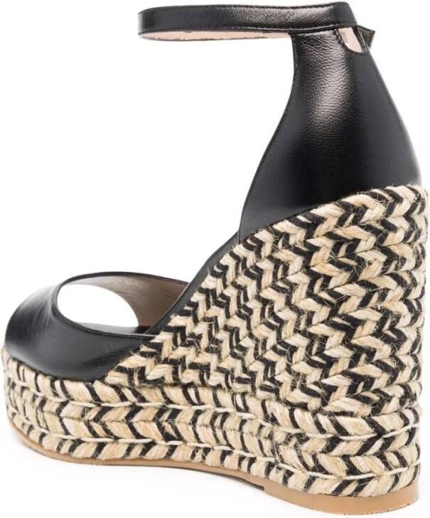 Stuart Weitzman Zwarte Leren Espadrille Sleehak Sandalen Black Dames